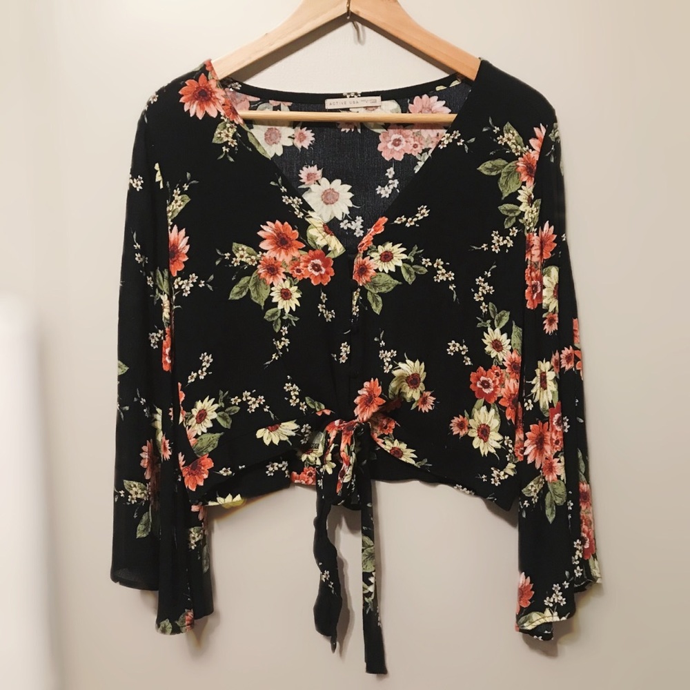 Boho tie front crop top